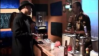 Two dudes get raw in a hardcore orgie with three sexy bints in a stockroom