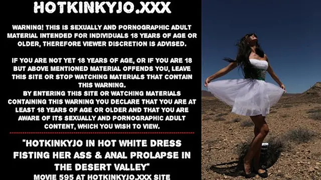 Hotkinkyjo in a charming white dress experiences deep anal👌 pleasure in the desert valley