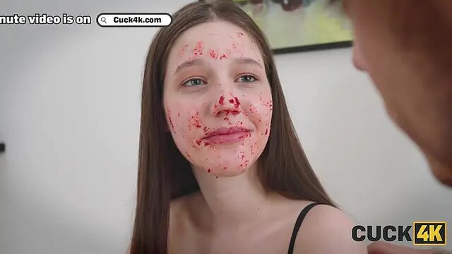 Russian slutty teen's double penetration dream comes true with stranger