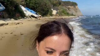 Stepmom fucked her stepson on a nudist beach —  constantly looking back