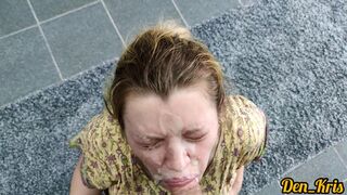 cute girl gives blowjob and gets fucked in anal to get a lot of cum on her face