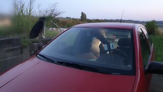 He takes me from behind, passionate anal in the car.