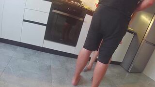 Wife fucks a neighbor in the kitchen  Real cheating