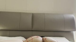asian intense masturbation with butt plug and vibrator —  fishnet stockings fantasy