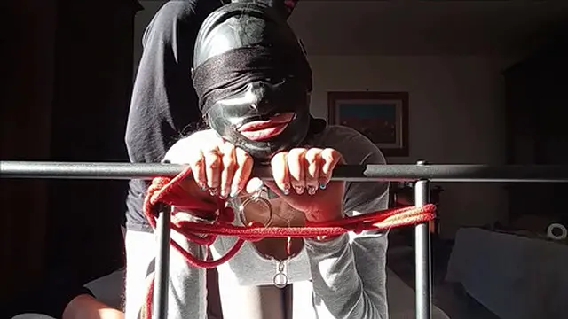 Bound in a bed I roughly fucked my wife holes &mdash;  pussy and ass front view