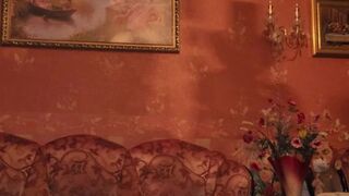 Jerking off in pose of pregnant