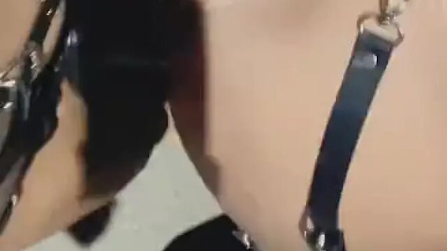 Teen girl straps on huge dildo for hard pegging outdoors