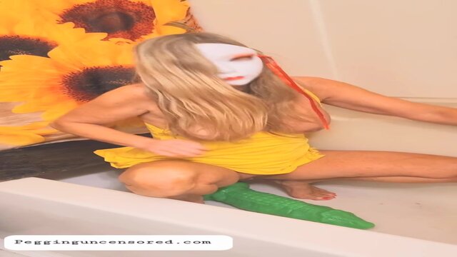 Hot OLDER WOMAN dominates with golden shower and giant dildo