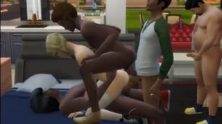 Brutal White Dude Gets His Wicked Whoppers Stretched by Eight Hotties